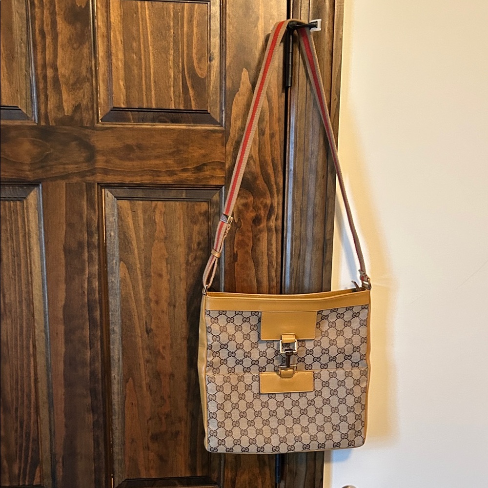 Gucci Tan and Brown Patterned Crossbody Bag